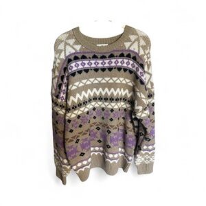 BP Tan and Purple Patterned Crewneck Sweater